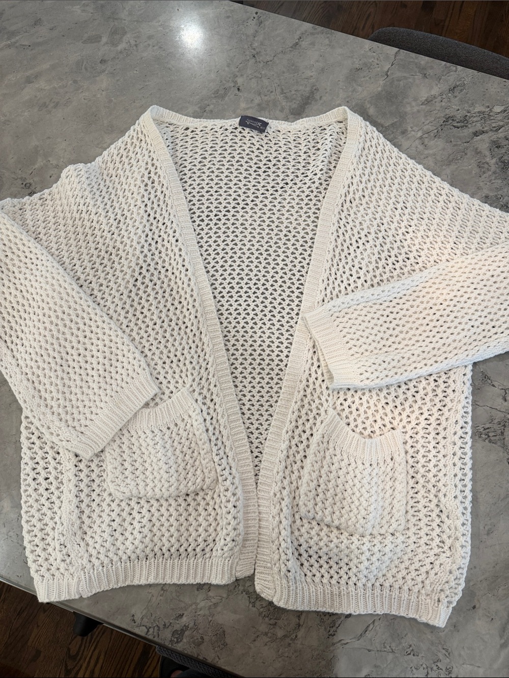 Open-Weave Cream Women's Cardigan with Front Pockets